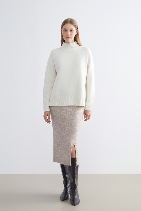 LC WAIKIKI, Fusta din tricot cu slit lateral, Bej deschis melange