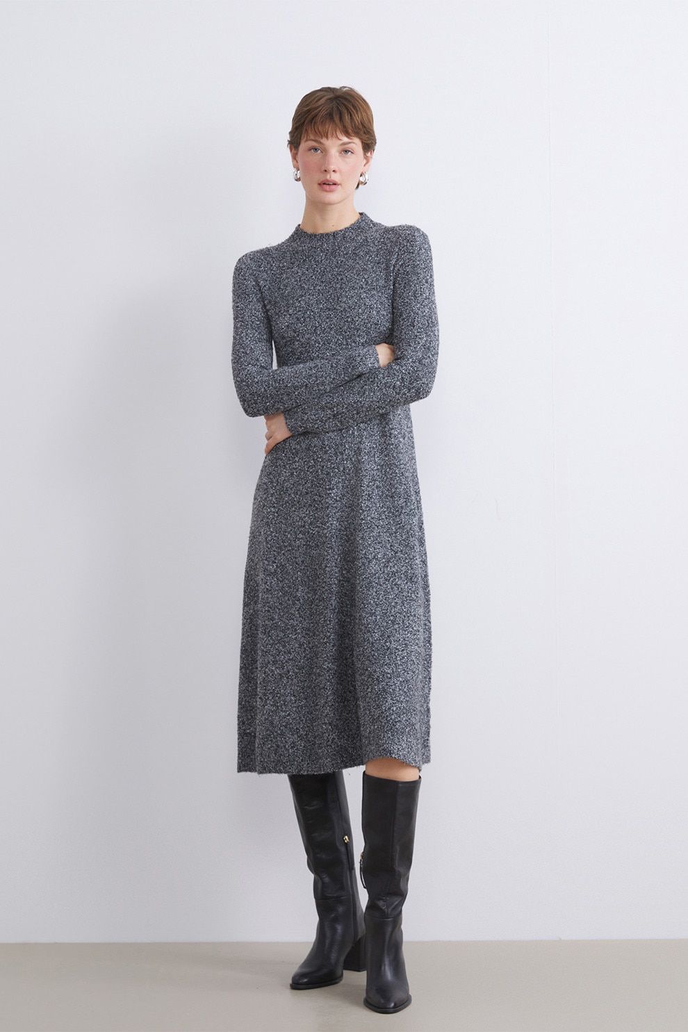 LC WAIKIKI, Rochie midi din tricot, Gri inchis melange, L