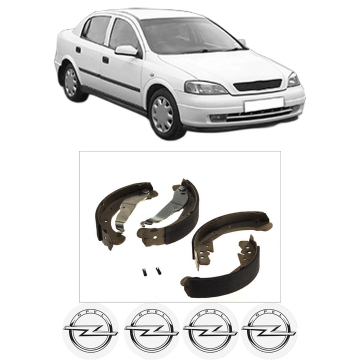 Set saboti frana OPEL ASTRA G Saloon (T98) 1.6 LPG (F69) din 2000-2005, KW 62 CP 84 CMC 1598, sistem franare auto, Bosch, 4x Stickere auto cu OPEL