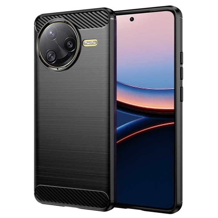 Husa pentru Xiaomi Poco F7 Ultra, SKYDDAR INNOVATION, CarbonFiber, Antisoc, set cu sticker, Negru