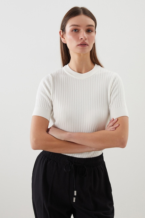 LC WAIKIKI, Pulover striat cu maneci scurte, Crem, XL