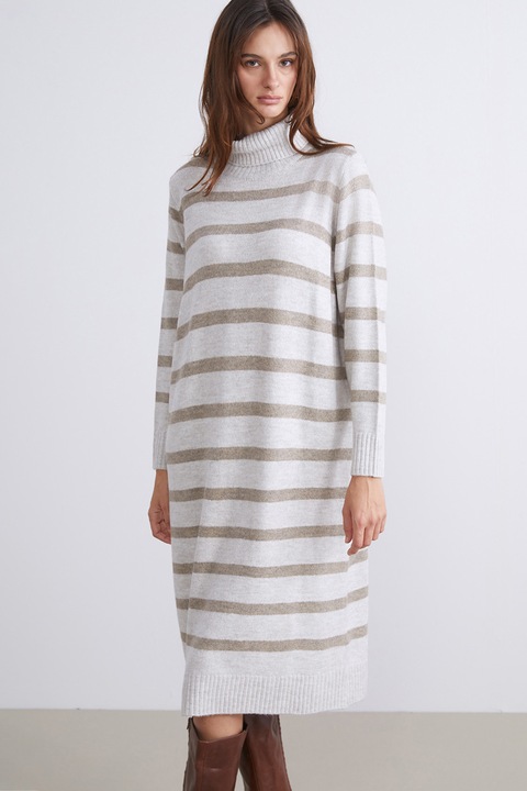 LC WAIKIKI, Rochie-pulover cu model in dungi, Alb murdar