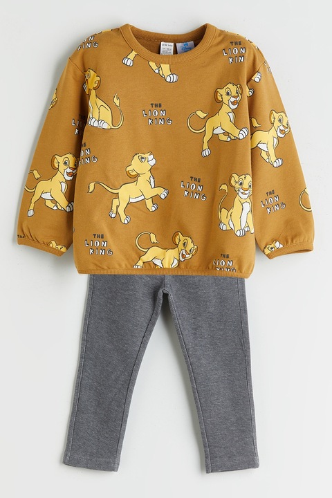 LC WAIKIKI, Set de bluza cu imprimeu si pantaloni lungi, Gri/Maro deschis, 74-80 CM