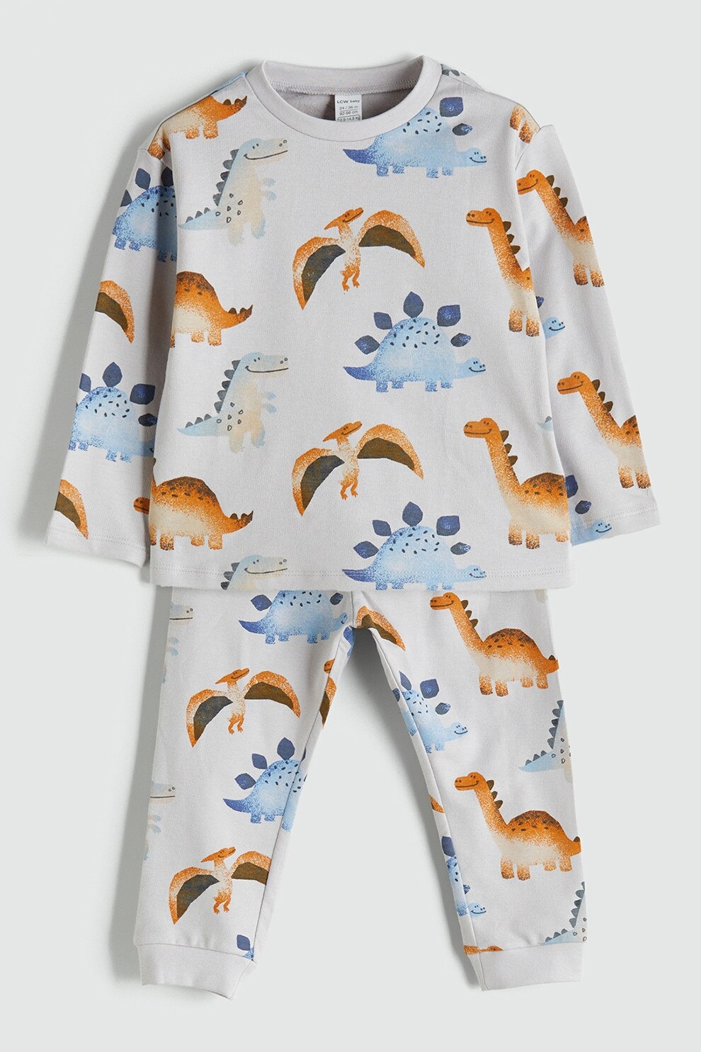 LC WAIKIKI, Pijama de bumbac cu dinozaur, Gri deschis, Portocaliu