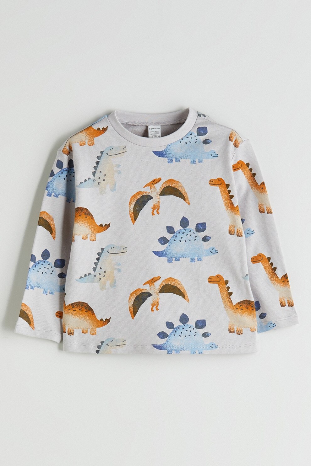 LC WAIKIKI, Pijama de bumbac cu dinozaur, Gri deschis, Portocaliu