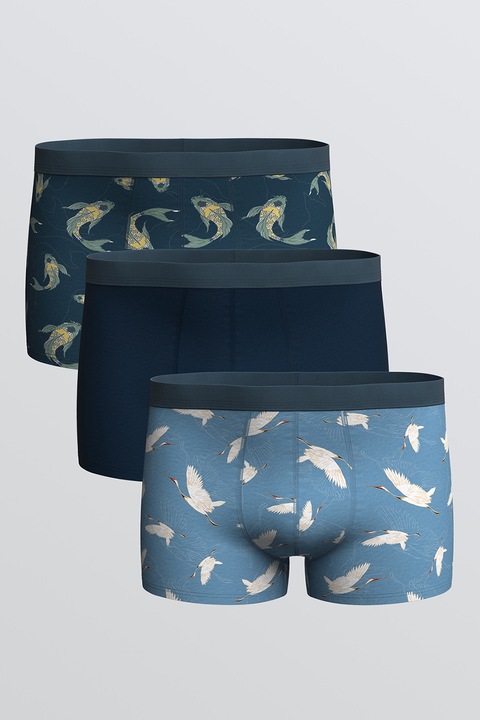 LC WAIKIKI, Set de boxeri cu imprimeu - 3 piese, Albastru petrol/Bleumarin, XL