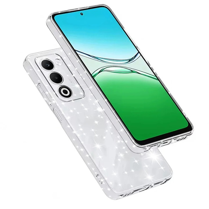 Husa pentru Oppo A5 4G, SKYDDAR INNOVATION, SparkleSkin din Silicon TPU cu Sclipici, Design Elegant, set cu sticker, Transparenta