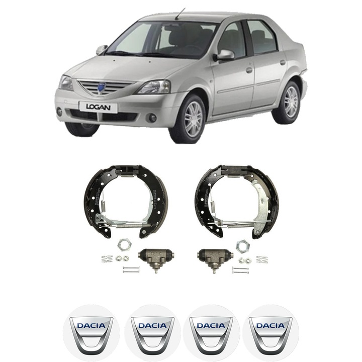 Set saboti frana DACIA LOGAN (LS_) 1.4 MPI LPG (LS0C) din 2006-2012, KW 55 CP 75 CMC 1390, sistem franare auto, Bosch, 4x Stickere auto cu DACIA