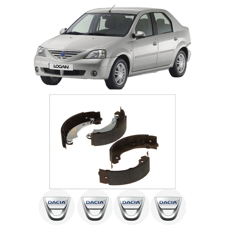 Set saboti frana DACIA LOGAN (LS_) 1.4 MPI LPG (LS0C) din 2006-2012, KW 55 CP 75 CMC 1390, sistem franare auto, Bosch, 4x Stickere auto cu DACIA