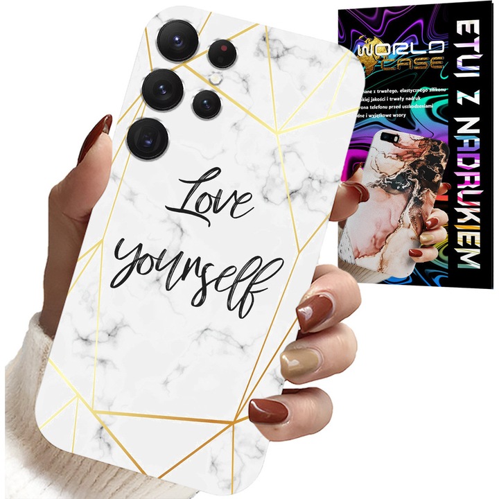 HUSA PENTRU SAMSUNG GALAXY S23 Ultra - MARMURĂ ALBĂ CU RAME Aurii LOVE YOU