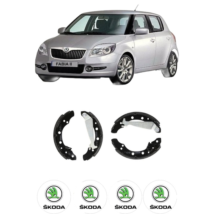 Set saboti frana SKODA FABIA II (542) 1.2 LPG din 2007-2014, KW 51 CP 69 CMC 1198, sistem franare auto, Bosch, 4x Stickere auto cu SKODA