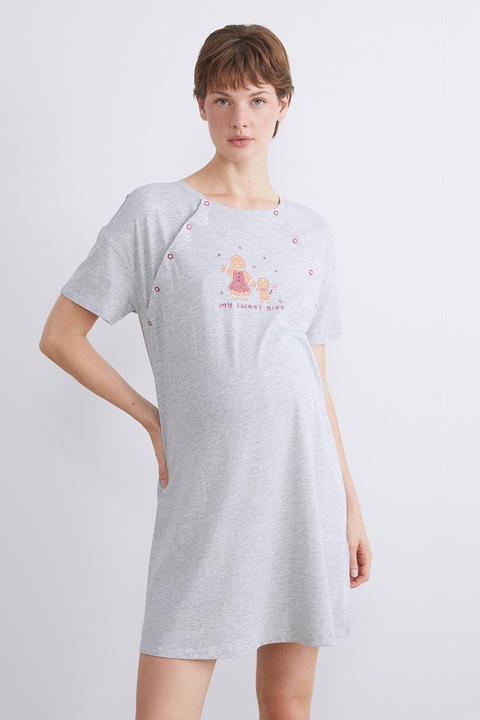 LC WAIKIKI, Rochie lejera cu capse, Gri deschis, Rosu inchis, Maro nisip, 3XL