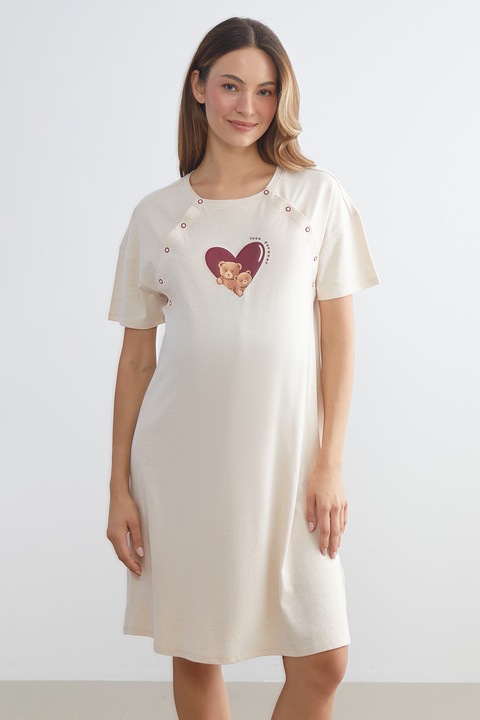 LC WAIKIKI, Rochie lejera cu maneci scurte, Visiniu/Maro/Alb murdar