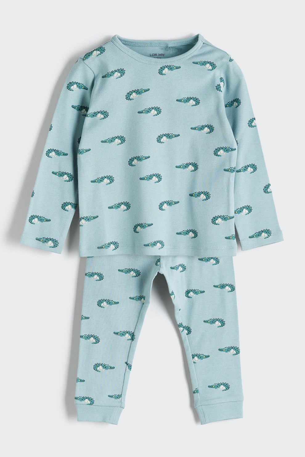 LC WAIKIKI, Pijama cu decolteu la baza gatului si imprimeu, Albastru glaciar, Verde persan, 74-80 CM