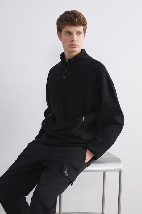 LC WAIKIKI, Bluza de trening din fleece cu fermoar scurt, Negru, S