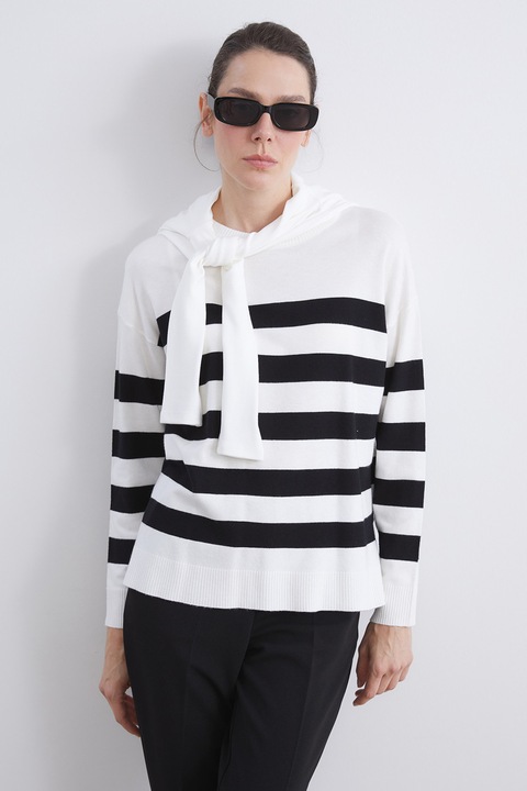 LC WAIKIKI, Pulover supradimensionat cu model in dungi, Alb/Albastru ultramarin