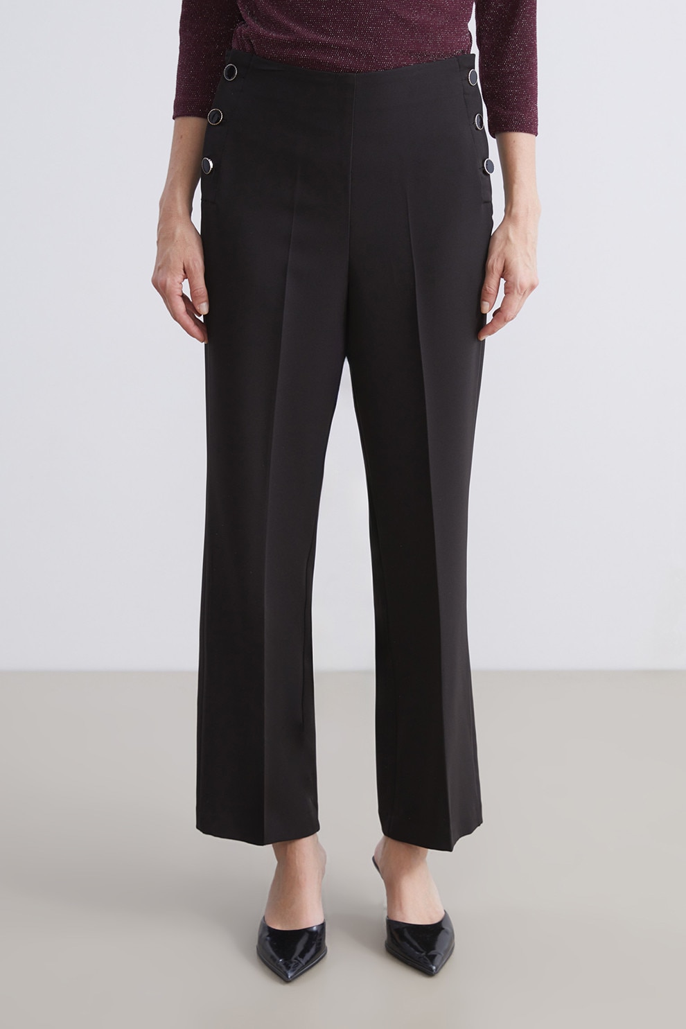 LC WAIKIKI, Pantaloni crop cu talie inalta, Negru, 42