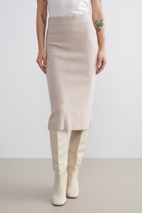 LC WAIKIKI, Fusta midi tricotata cu croiala creion, Bej deschis