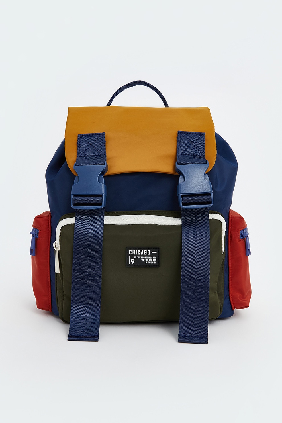 LC WAIKIKI, Rucsac din material textil cu model colorblock, Portocaliu, verde militar inchis, Bleumarin