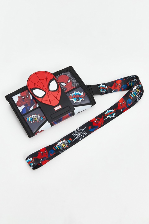 LC WAIKIKI, Portofel cu inchidere velcro si model Spiderman, Rosu, Negru, Albastru