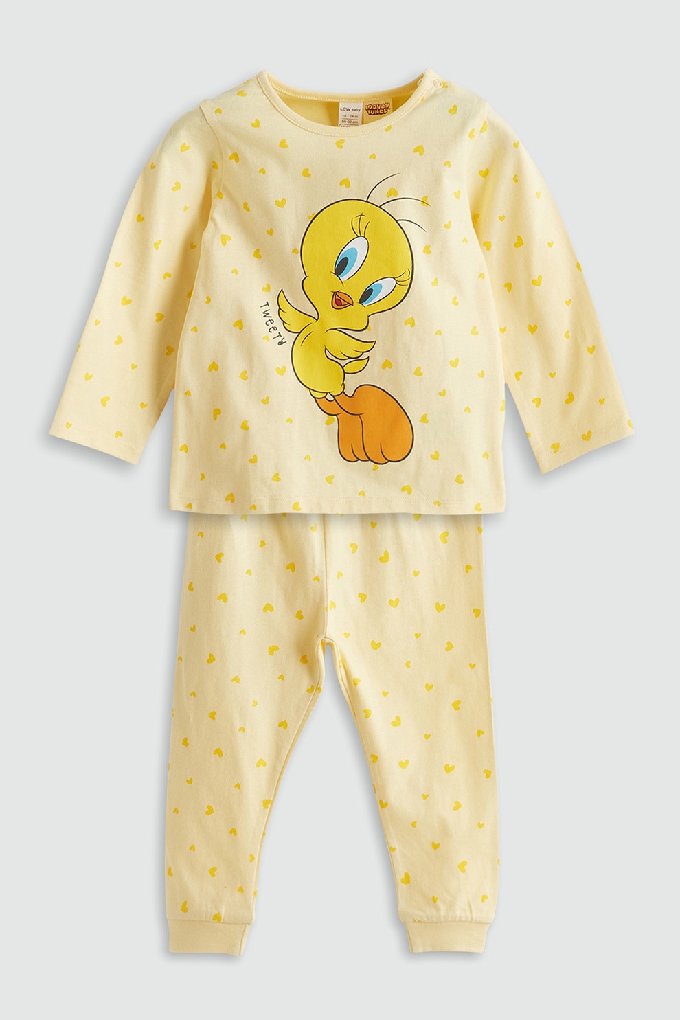LC WAIKIKI, Pijama cu pantaloni lungi si imprimeu Tweety, Galben pai, 68-74 CM