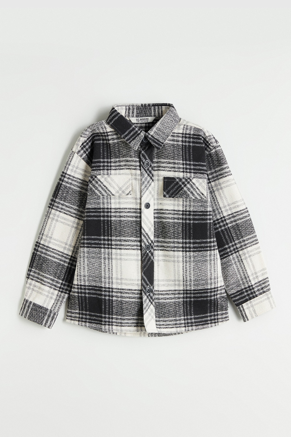 LC WAIKIKI, Camasa in carouri cu buzunar cu clapa, Negru stins, Alb murdar, 140-146 CM