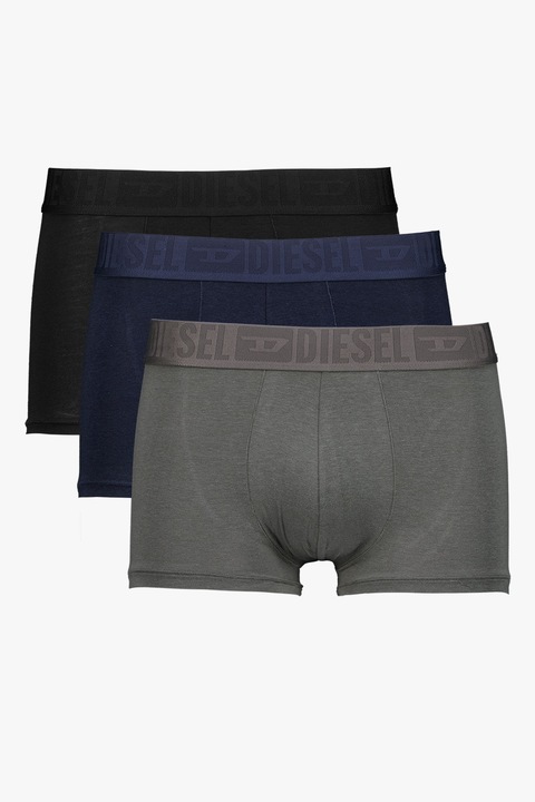 Diesel, Set de boxeri din amestec de lyocell cu logo - 3 perechi, Negru/Gri/Bleumarin
