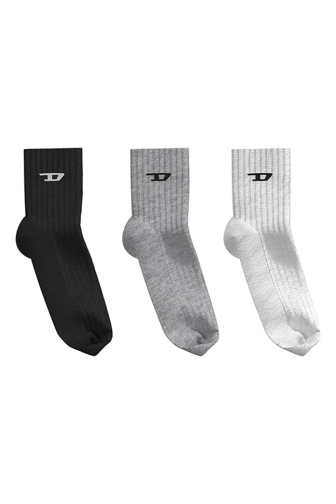 Diesel, Set de sosete lungi din amestec de bumbac - 3 Perechi, Alb/Negru/Gri, 35-38