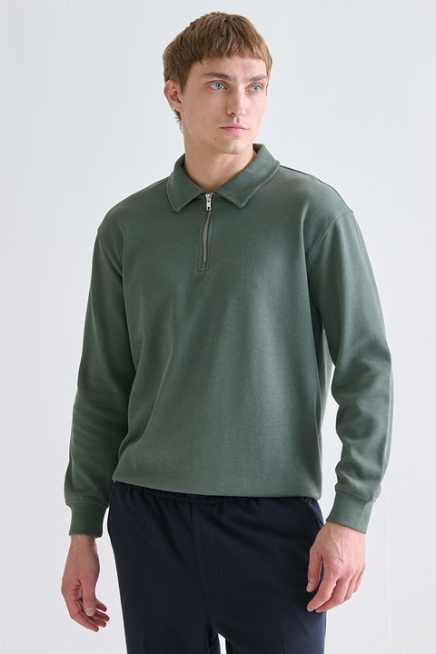 LC WAIKIKI, Bluza polo de trening cu fenta cu fermoar, Verde pal