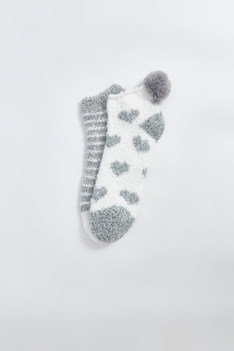 LC WAIKIKI, Set de sosete pana la glezna - 2 perechi, Alb/Gri