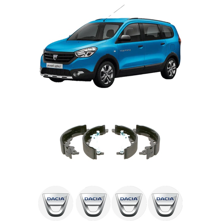 Set saboti frana DACIA LODGY (JS_) 1.2 TCe (JSAY, JSM0) din 2012, KW 85 CP 115 CMC 1197, sistem franare auto, Bosch, 4x Stickere auto cu DACIA