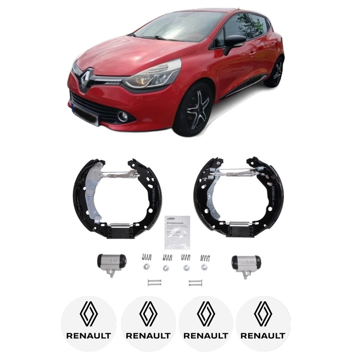 Set saboti frana RENAULT CLIO IV (BH_) 0.9 TCe 90 (BHNF, BHMA, BHMH, BHJK, BHJR) din 2012-2021, KW 66 CP 90 CMC 898, sistem franare auto, Bosch, 4x Stickere auto cu RENAULT