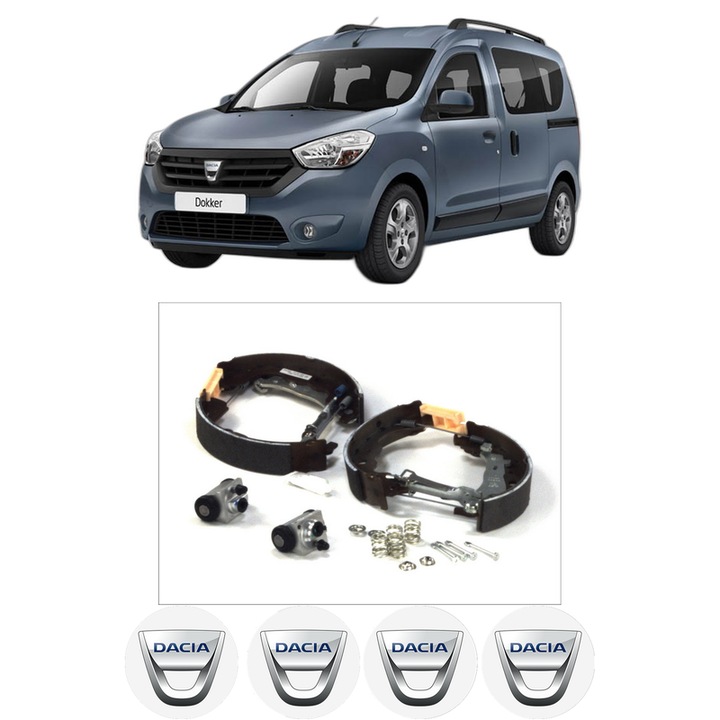 Set saboti frana DACIA DOKKER Box Body/MPV 1.6 LPG (FENB) din 2018-2021, KW 80 CP 109 CMC 1598, sistem franare auto, Bosch, 4x Stickere auto cu DACIA