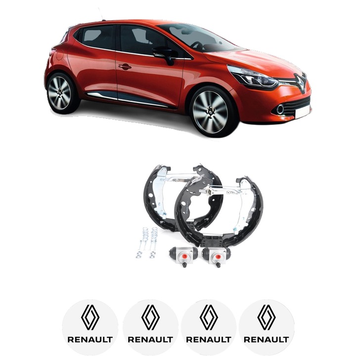 Set saboti frana RENAULT CLIO IV Grandtour (KH_) 1.2 TCe 120 (KHAU) din 2016-2021, KW 87 CP 118 CMC 1197, sistem franare auto, Bosch, 4x Stickere auto cu RENAULT