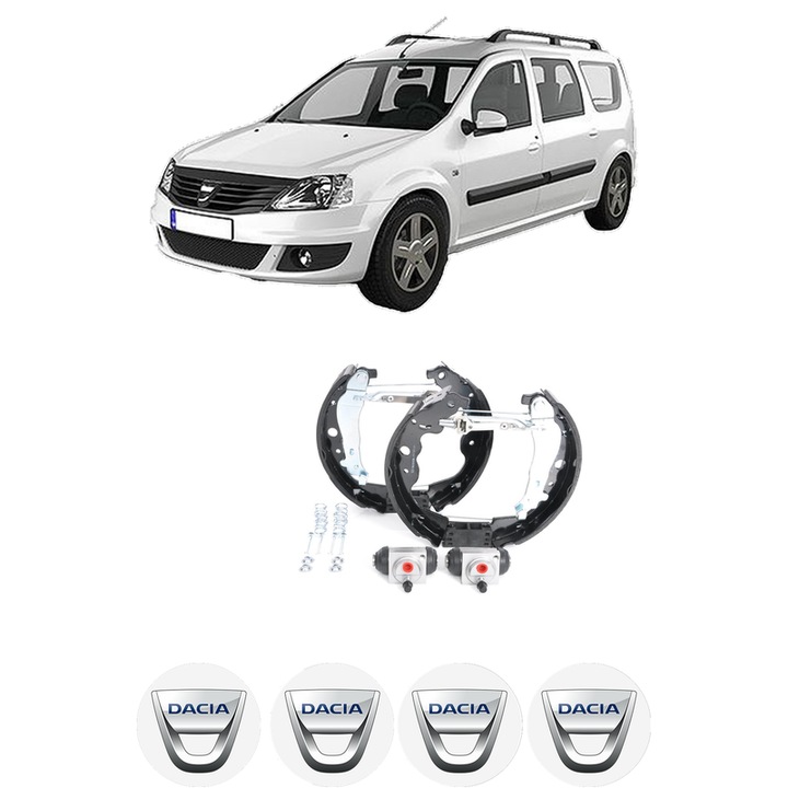 Set saboti frana DACIA LOGAN MCV II 1.2 LPG din 2013, KW 53 CP 72 CMC 1149, sistem franare auto, Bosch, 4x Stickere auto cu DACIA