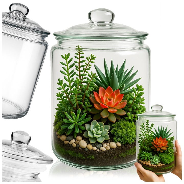 Стъклен буркан, 8500 мл, цилиндричен, херметически затварящ се капак, идеален за консерви, издръжлив материал, херметическо затваряне, 31.5 x 20.5 см, прозрачен, 1 X буркан + 1 X херметически капак