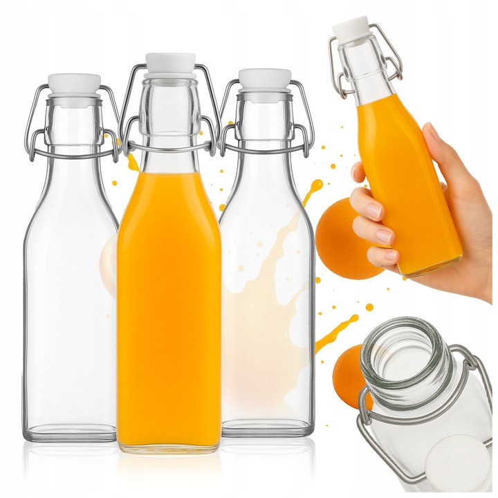 Üvegpalack készlet mechanikus dugókkal, 250 ml, ideális ajándékba, esküvőre, tartós, ellenálló üveg, kiváló minőségű, italokhoz és likőrökhöz, légmentes záródás, környezetbarát és újrafelhasználható, 20 x 5,6 cm, átlátszó, 20 db