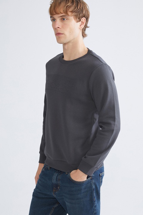 LC WAIKIKI, Bluza de trening din amestec de bumbac cu decolteu la baza gatului, Gri antracit