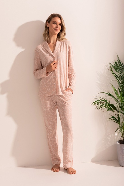 Sofiaman, Pijama din amestec de bumbac si modal Marla, Piersica, XL