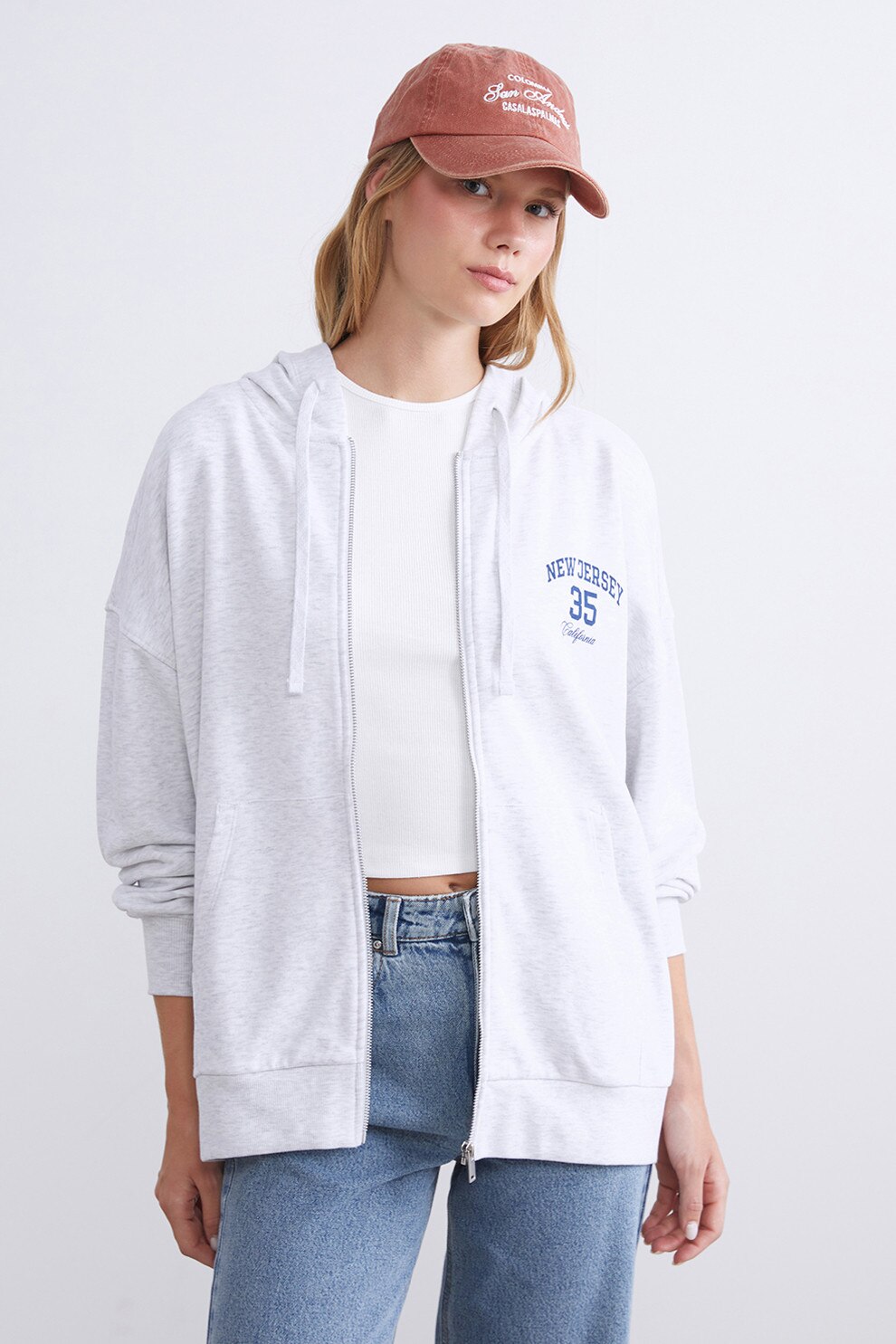 LC WAIKIKI, Hanorac supradimensionat cu fermoar, Alb, Albastru, XS