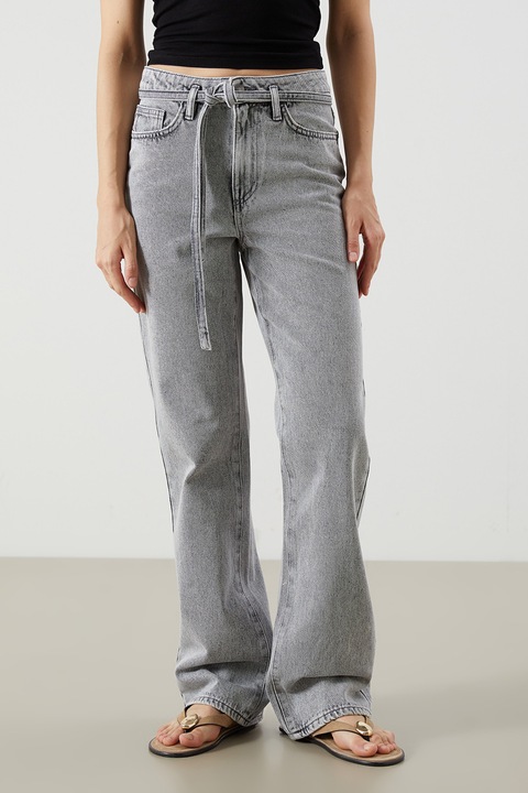 LC WAIKIKI, Blugi cu talie medie si croiala ampla, Gri deschis melange