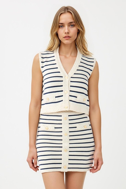 JIMMY KEY, Fusta mini creion cu dungi, Alb murdar/Bleumarin