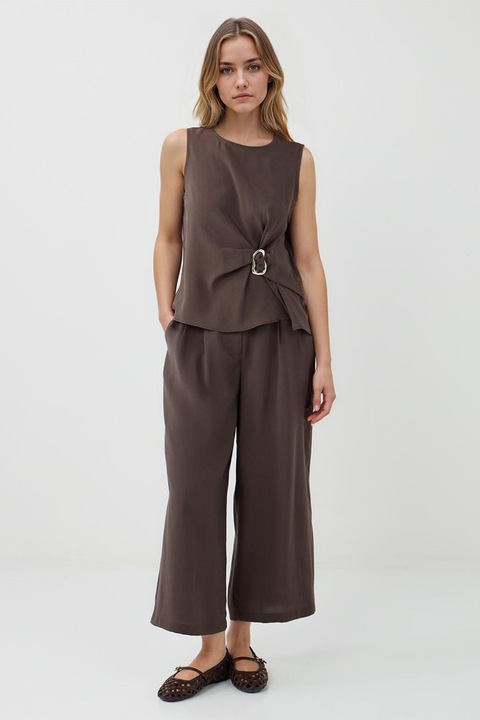 JIMMY KEY, Pantaloni capri din amestec de modal cu croiala ampla, Maro, S
