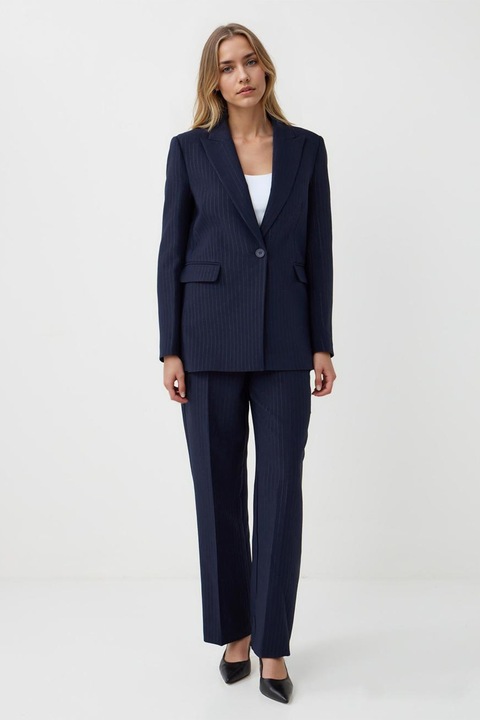 JIMMY KEY, Pantaloni drepti cu detalii pensa si dungi, Bleumarin