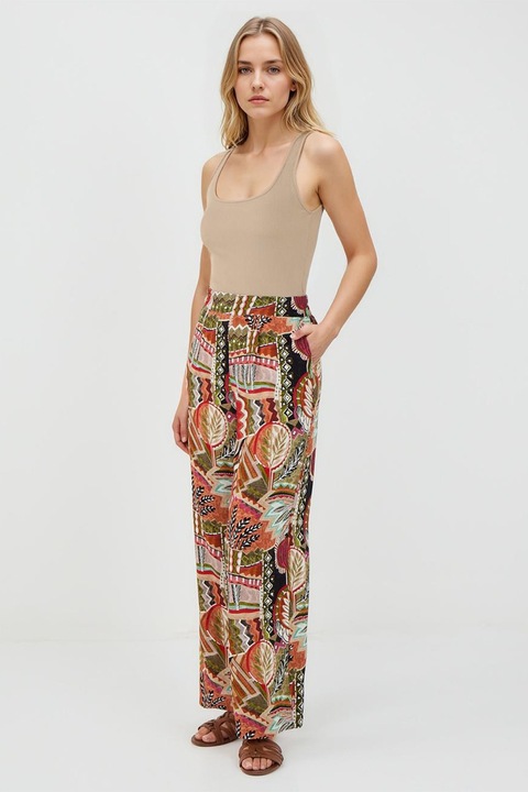 JIMMY KEY, Pantaloni cu talie inalta si model grafic, Multicolor
