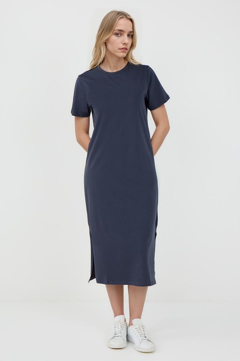 JIMMY KEY, Rochie dreapta midi din bumbac cu slituri laterale, Bleumarin