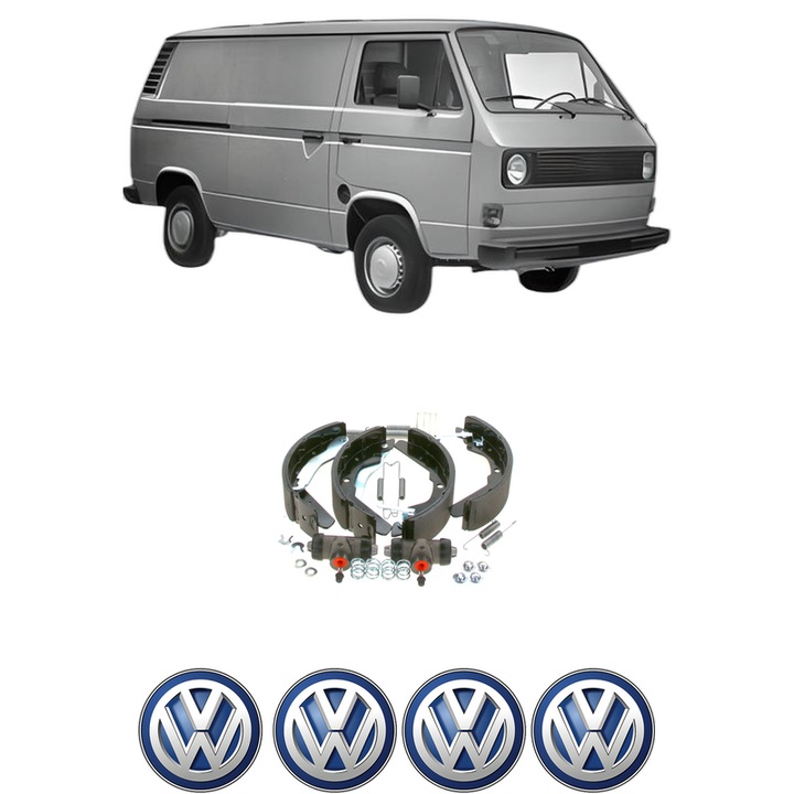 Set saboti frana Volkswagen TRANSPORTER T3 Van (24_, 25_) 1.9 din 1982-1992, KW 44 CP 60 CMC 1913, sistem franare auto, Bosch, 4x Stickere auto cu Volkswagen