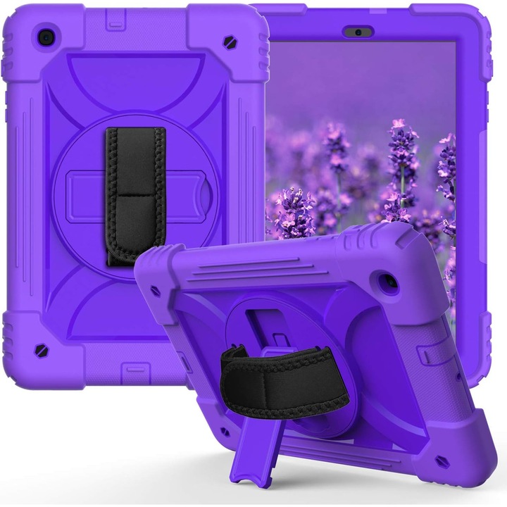 Husa Sigloo pentru Samsung pentru tableta Samsung Galaxy Tab A 8.4" 2020 (SM-T307/T307U), curea de umar, stand rotativ, curea de mana, Mov