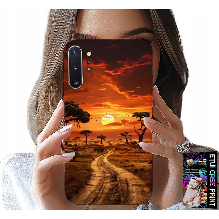 Husa Samsung Note 10 Plus-hoz, World Case, Safari Afrika design, szilikon, többszínű