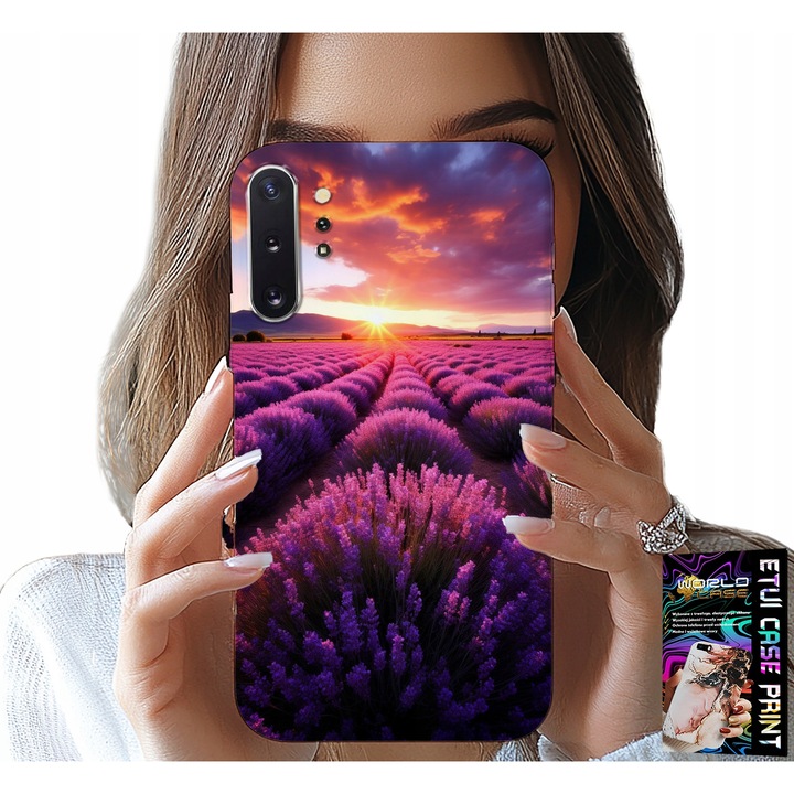 Tok Samsung Note 10 Plus telefonhoz, World Case, tájnyomat, szilikon, levendula